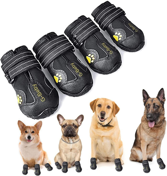 G-Baby Dog Boots Waterproof Dog Shoes, Hot Pavement or Winter Snow Puppy Shoes Boots with Reflective Stripe Raised Anti-Slip Sole, Outdoor Dog Shoes for Small Medium Large Dogs Black 4Pcs a Set Animals & Pet Supplies > Pet Supplies > Dog Supplies > Dog Apparel G-Baby Black Size 6: 2.9" x 2.5" (L*W) for 51-70 lbs 