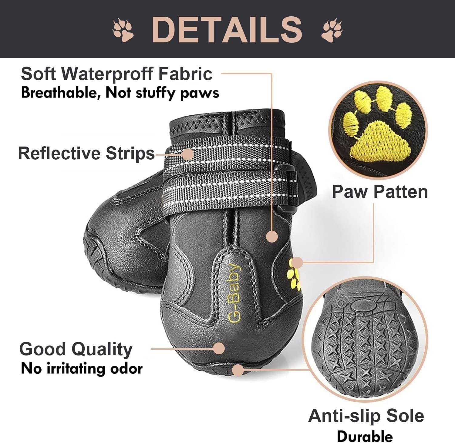 G-Baby Dog Boots Waterproof Dog Shoes, Hot Pavement or Winter Snow Puppy Shoes Boots with Reflective Stripe Raised Anti-Slip Sole, Outdoor Dog Shoes for Small Medium Large Dogs Black 4Pcs a Set Animals & Pet Supplies > Pet Supplies > Dog Supplies > Dog Apparel G-Baby   