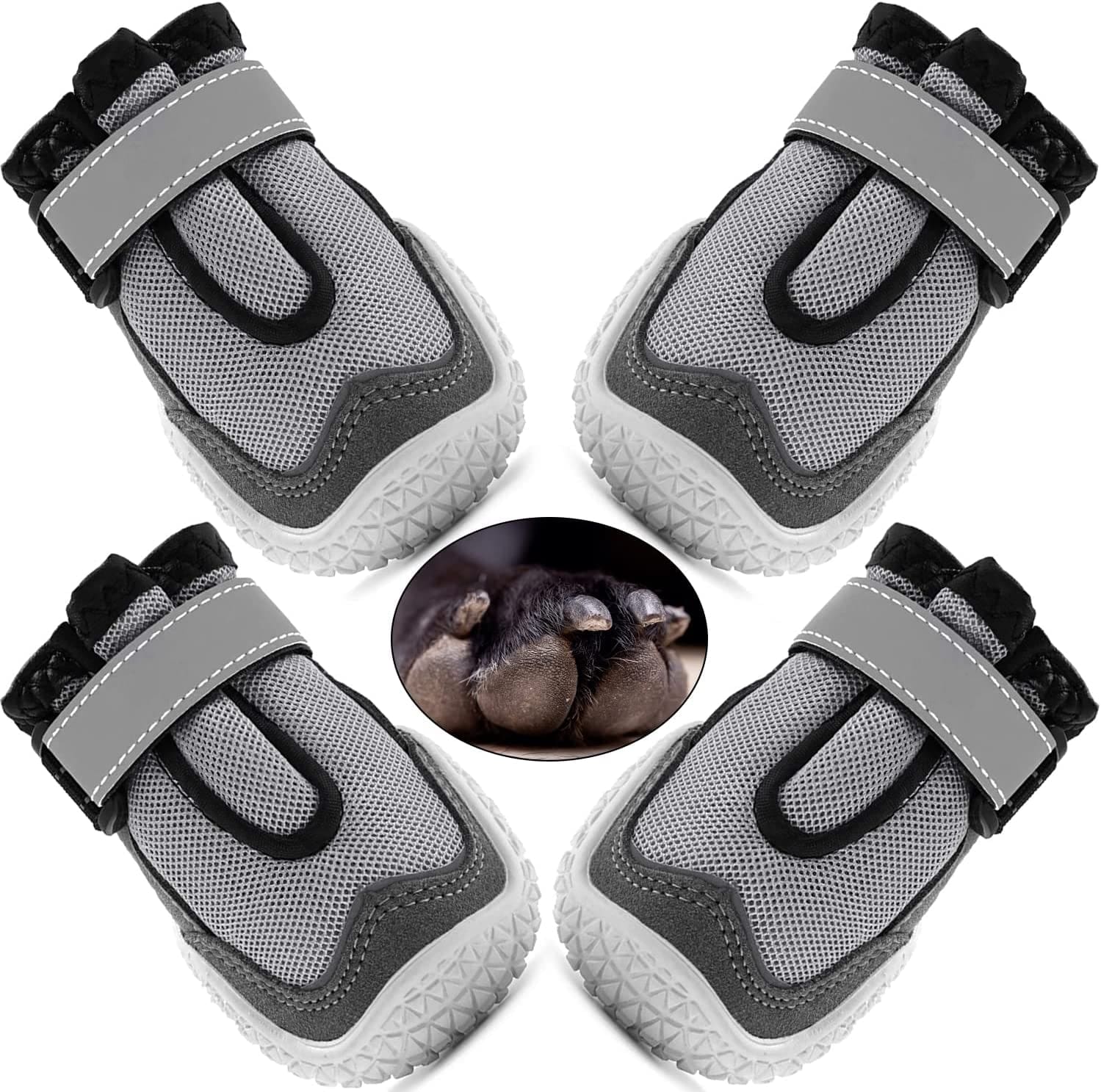 Gawwapet Dog Shoes Breathable Dog Boots with with Reflective Strips Rugged Anti-Slip Sole 4Pcs/Set for Small Medium Large Dogs Animals & Pet Supplies > Pet Supplies > Dog Supplies > Dog Apparel Gawwapet Size 4-1.97"  