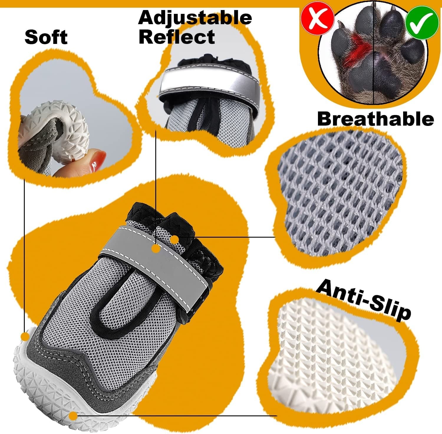 Gawwapet Dog Shoes Breathable Dog Boots with with Reflective Strips Rugged Anti-Slip Sole 4Pcs/Set for Small Medium Large Dogs Animals & Pet Supplies > Pet Supplies > Dog Supplies > Dog Apparel Gawwapet   