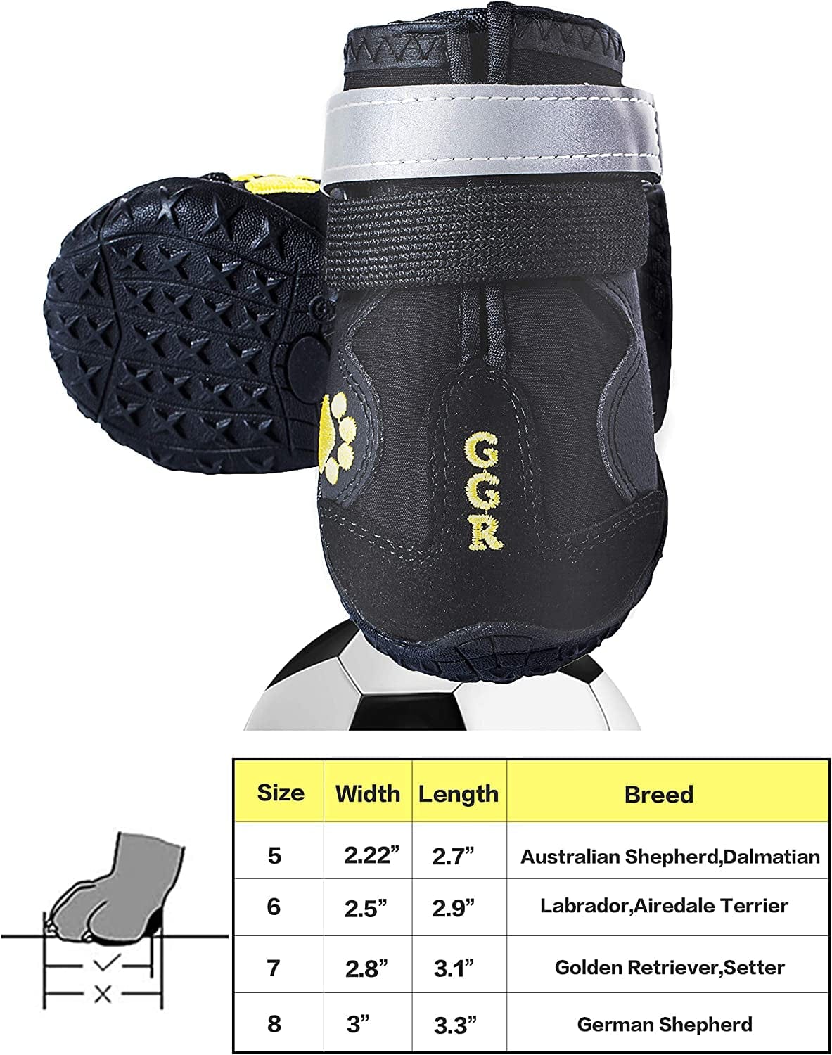 GGR Dog Shoes Pet Boots 4 Pcs Outdoor Waterproof and Wearproof Running Shoes for Dogs Pet Rain Boots (6#（2.9’’X2.5’’）, Black) Animals & Pet Supplies > Pet Supplies > Dog Supplies > Dog Apparel ggr   