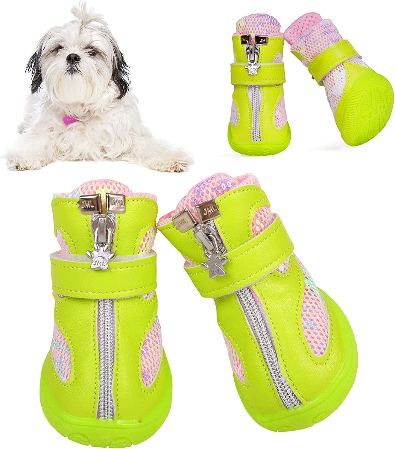 Ginbavi Dog Shoes for Small Dogs, Soft Mesh Puppy Booties for Summer Hot Pavement Walking Sneakers Outdoors, Breathable Dog Boots Pet Paw Protectors for Hardwood Floor with Non-Slip Rubber Sole Animals & Pet Supplies > Pet Supplies > Dog Supplies > Dog Apparel Ginbavi Green Small 