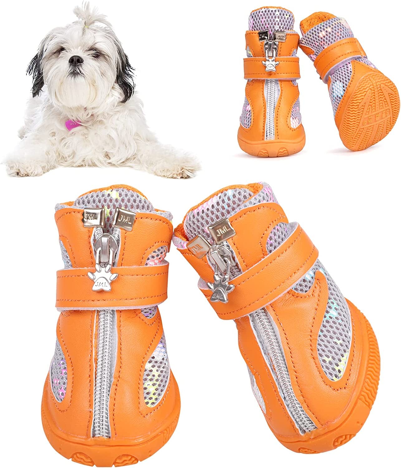 Ginbavi Dog Shoes for Small Dogs, Soft Mesh Puppy Booties for Summer Hot Pavement Walking Sneakers Outdoors, Breathable Dog Boots Pet Paw Protectors for Hardwood Floor with Non-Slip Rubber Sole Animals & Pet Supplies > Pet Supplies > Dog Supplies > Dog Apparel Ginbavi Orange Large 