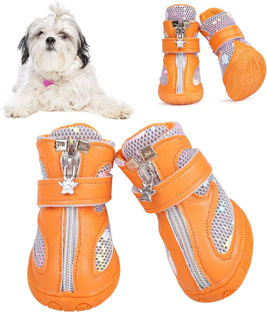 Ginbavi Dog Shoes for Small Dogs, Soft Mesh Puppy Booties for Summer Hot Pavement Walking Sneakers Outdoors, Breathable Dog Boots Pet Paw Protectors for Hardwood Floor with Non-Slip Rubber Sole Animals & Pet Supplies > Pet Supplies > Dog Supplies > Dog Apparel Ginbavi Orange Large 