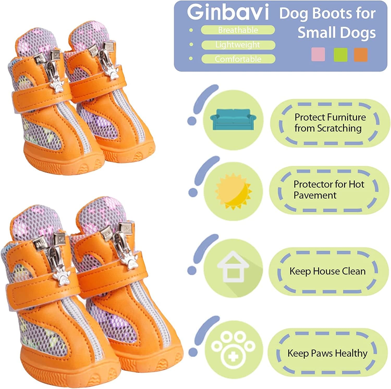 Ginbavi Dog Shoes for Small Dogs, Soft Mesh Puppy Booties for Summer Hot Pavement Walking Sneakers Outdoors, Breathable Dog Boots Pet Paw Protectors for Hardwood Floor with Non-Slip Rubber Sole Animals & Pet Supplies > Pet Supplies > Dog Supplies > Dog Apparel Ginbavi   