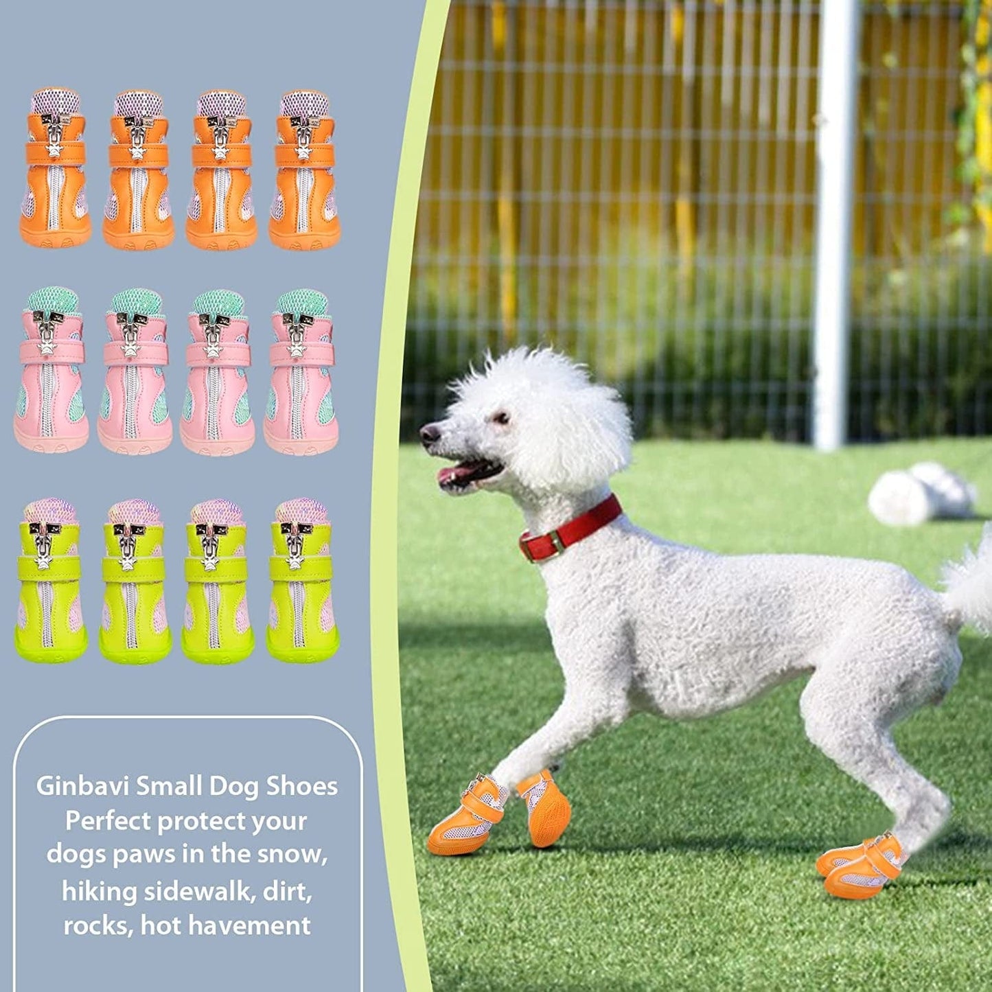 Ginbavi Dog Shoes for Small Dogs, Soft Mesh Puppy Booties for Summer Hot Pavement Walking Sneakers Outdoors, Breathable Dog Boots Pet Paw Protectors for Hardwood Floor with Non-Slip Rubber Sole Animals & Pet Supplies > Pet Supplies > Dog Supplies > Dog Apparel Ginbavi   