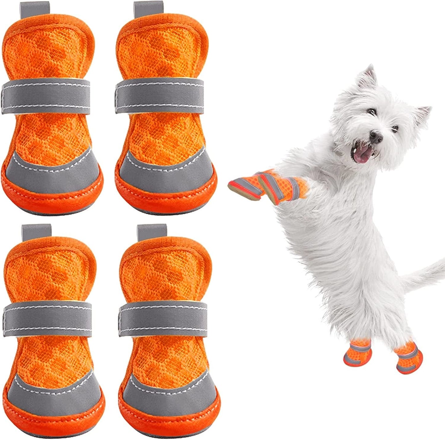 Ginbavi Soft Small Dog Shoes, Breathable Mesh Puppy Booties for Hot Pavement Walking Pet Sandals, Adjustable Reflective Dog Paw Protectors Boots for Hardwood Floors with Waterproof Non-Slip Soles Animals & Pet Supplies > Pet Supplies > Dog Supplies > Dog Apparel Ginbavi Orange Large 
