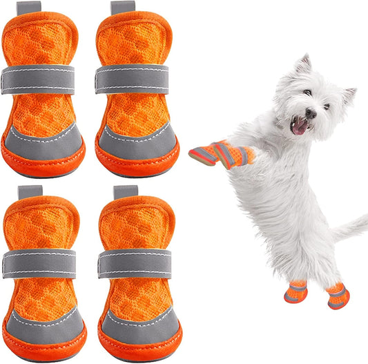 Ginbavi Soft Small Dog Shoes, Breathable Mesh Puppy Booties for Hot Pavement Walking Pet Sandals, Adjustable Reflective Dog Paw Protectors Boots for Hardwood Floors with Waterproof Non-Slip Soles Animals & Pet Supplies > Pet Supplies > Dog Supplies > Dog Apparel Ginbavi Orange Large 