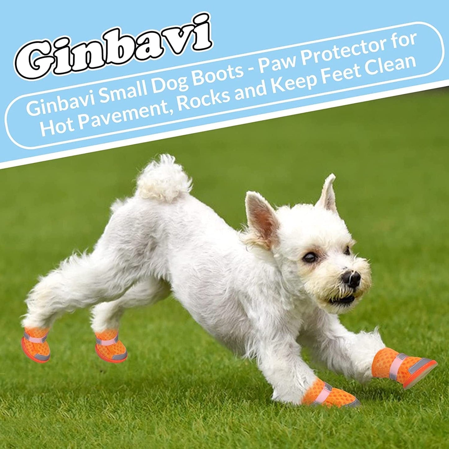Ginbavi Soft Small Dog Shoes, Breathable Mesh Puppy Booties for Hot Pavement Walking Pet Sandals, Adjustable Reflective Dog Paw Protectors Boots for Hardwood Floors with Waterproof Non-Slip Soles Animals & Pet Supplies > Pet Supplies > Dog Supplies > Dog Apparel Ginbavi   