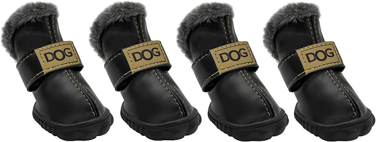 GKYZBB PU Leather Dog Booties Warm and Waterproof Non-Slip Dog Boots & Paw Protectors,Dog Shoes Suitable for Medium and Small Dogs (Black, 3) Animals & Pet Supplies > Pet Supplies > Dog Supplies > Dog Apparel GKYZBB black 3 