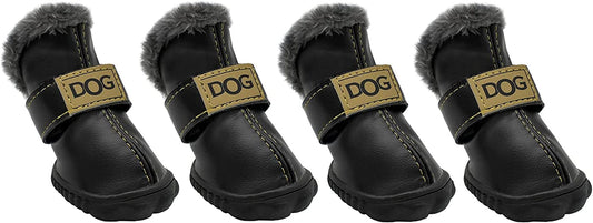 GKYZBB PU Leather Dog Booties Warm and Waterproof Non-Slip Dog Boots & Paw Protectors,Dog Shoes Suitable for Medium and Small Dogs (Black, 3) Animals & Pet Supplies > Pet Supplies > Dog Supplies > Dog Apparel GKYZBB black 3 