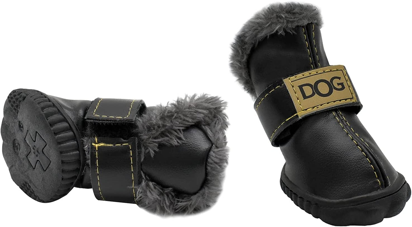 GKYZBB PU Leather Dog Booties Warm and Waterproof Non-Slip Dog Boots & Paw Protectors,Dog Shoes Suitable for Medium and Small Dogs (Black, 3) Animals & Pet Supplies > Pet Supplies > Dog Supplies > Dog Apparel GKYZBB   