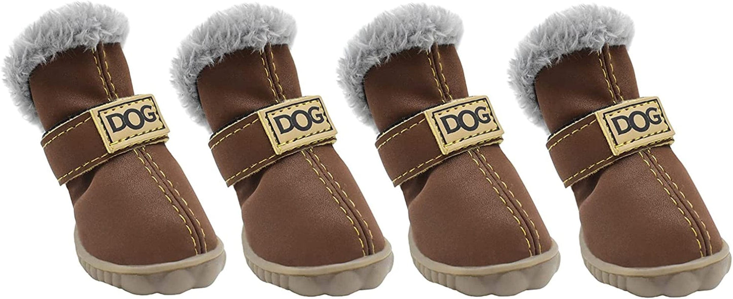 GKYZBB PU Leather Dog Booties Warm and Waterproof Non-Slip Dog Boots & Paw Protectors,Dog Shoes Suitable for Medium and Small Dogs (Black, 3) Animals & Pet Supplies > Pet Supplies > Dog Supplies > Dog Apparel GKYZBB Brown 3 