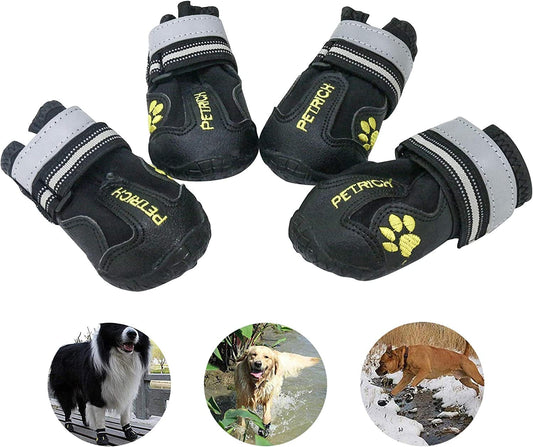 GLE2016 Dog Shoes Waterproof Dog Snow Boots for Medium Large Dogs with Reflective Rugged Anti-Slip Sole 4PCS Animals & Pet Supplies > Pet Supplies > Dog Supplies > Dog Apparel GLE2016 Black S 