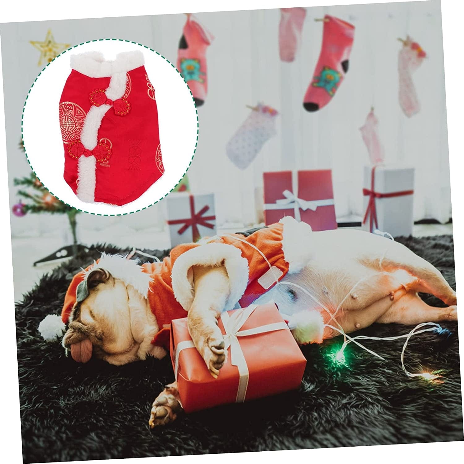 GLSTOY 3 Pcs Pet Suit Cotton Coat Dress Jacket Thermal Sets for Women Outfit Sets for Women Dog Winter Coat Pet Chinese Skirt Chinese Style Dog Vest Puppy Apparel Dog Puppy Vest Red Animals & Pet Supplies > Pet Supplies > Dog Supplies > Dog Apparel GLSTOY   