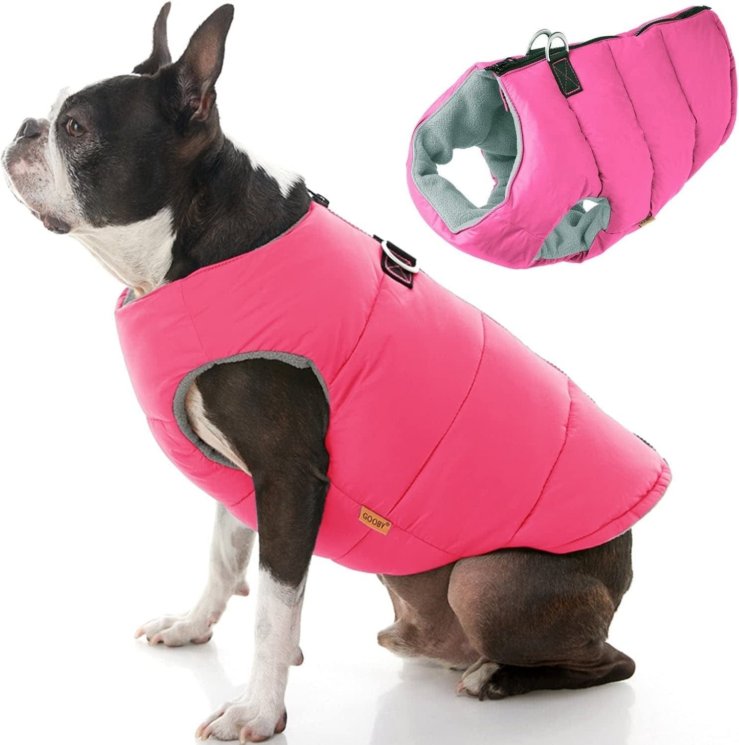 Gooby Padded Vest Dog Jacket - Blue, Large - Warm Zip up Dog Vest Fleece Jacket with Dual D Ring Leash - Winter Water Resistant Small Dog Sweater - Dog Clothes for Small Dogs Boy and Medium Dogs Animals & Pet Supplies > Pet Supplies > Dog Supplies > Dog Apparel Gooby Pink Solid 1 X-Small chest (13")