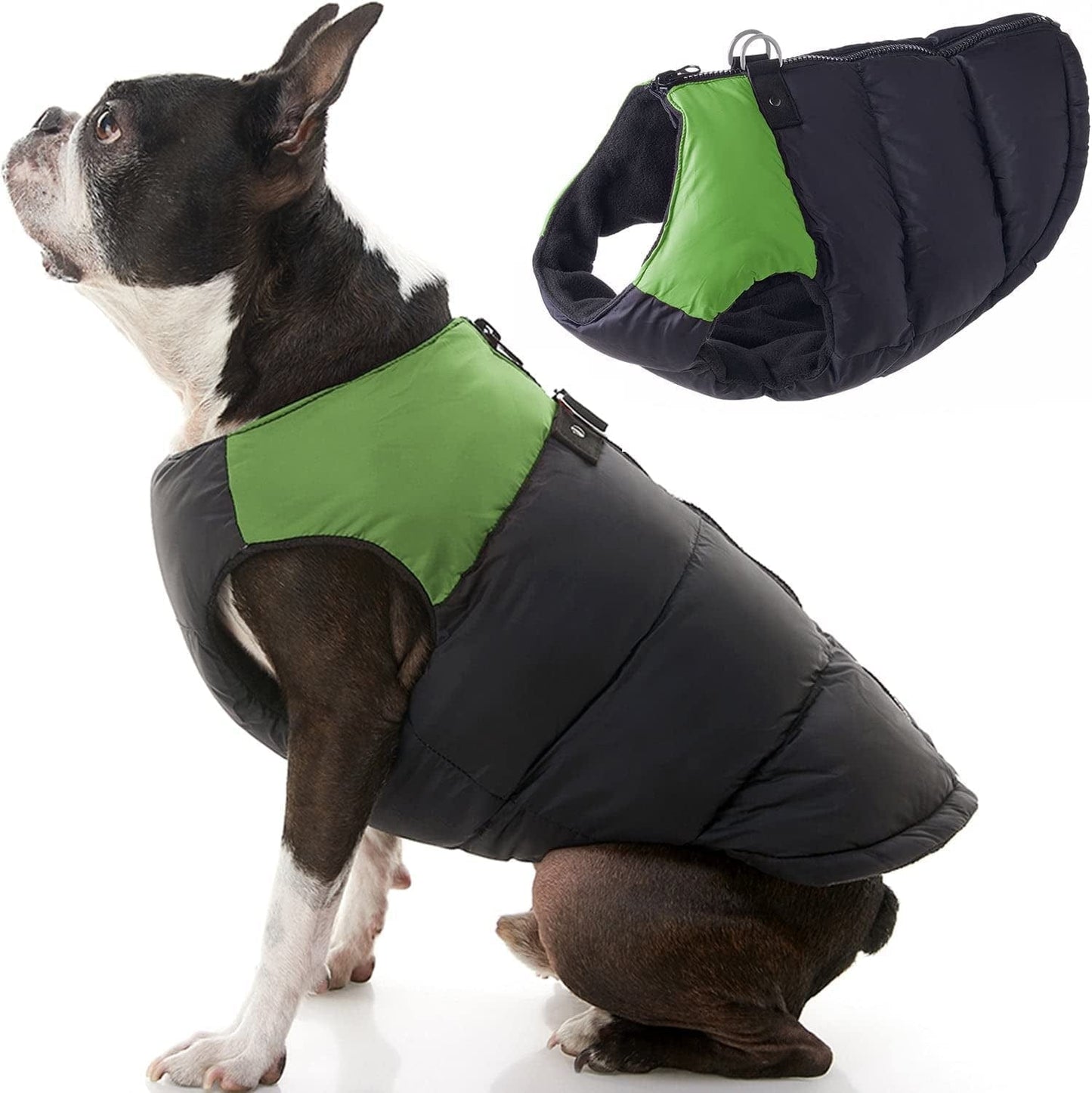 Gooby Padded Vest Dog Jacket - Blue, Large - Warm Zip up Dog Vest Fleece Jacket with Dual D Ring Leash - Winter Water Resistant Small Dog Sweater - Dog Clothes for Small Dogs Boy and Medium Dogs Animals & Pet Supplies > Pet Supplies > Dog Supplies > Dog Apparel Gooby Green 1 X-Large chest (23")