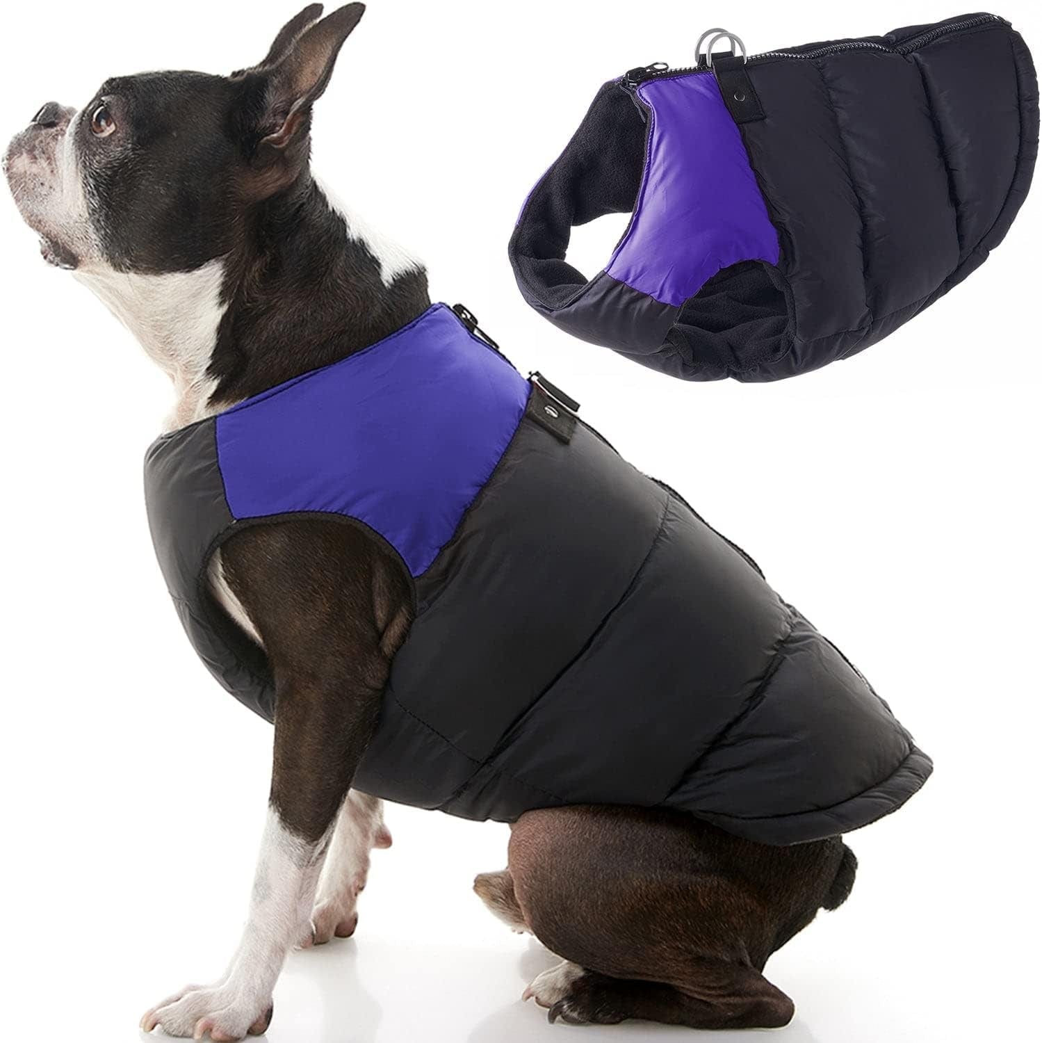 Gooby Padded Vest Dog Jacket - Blue, Large - Warm Zip up Dog Vest Fleece Jacket with Dual D Ring Leash - Winter Water Resistant Small Dog Sweater - Dog Clothes for Small Dogs Boy and Medium Dogs Animals & Pet Supplies > Pet Supplies > Dog Supplies > Dog Apparel Gooby Purple 1 X-Large chest (23")