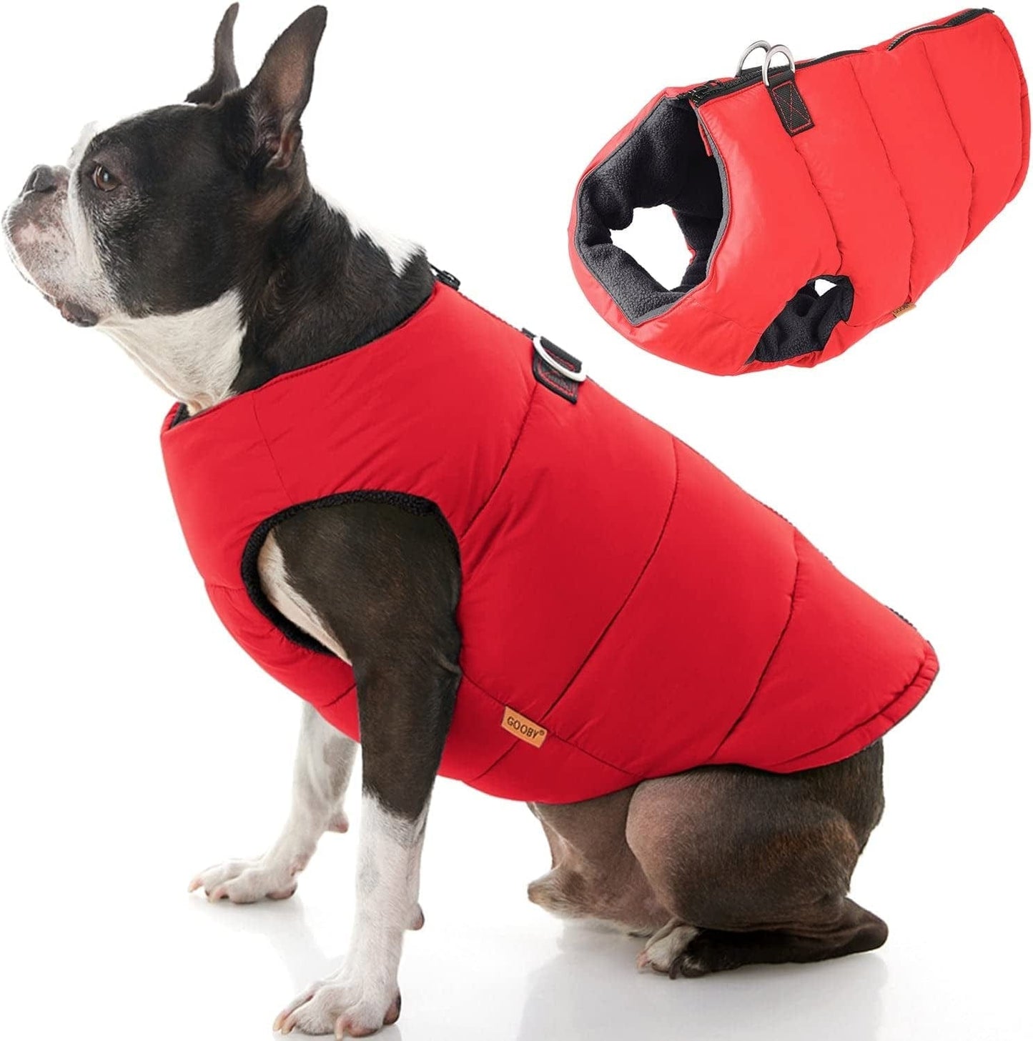 Gooby Padded Vest Dog Jacket - Blue, Large - Warm Zip up Dog Vest Fleece Jacket with Dual D Ring Leash - Winter Water Resistant Small Dog Sweater - Dog Clothes for Small Dogs Boy and Medium Dogs Animals & Pet Supplies > Pet Supplies > Dog Supplies > Dog Apparel Gooby Red Solid 1 X-Small chest (13")