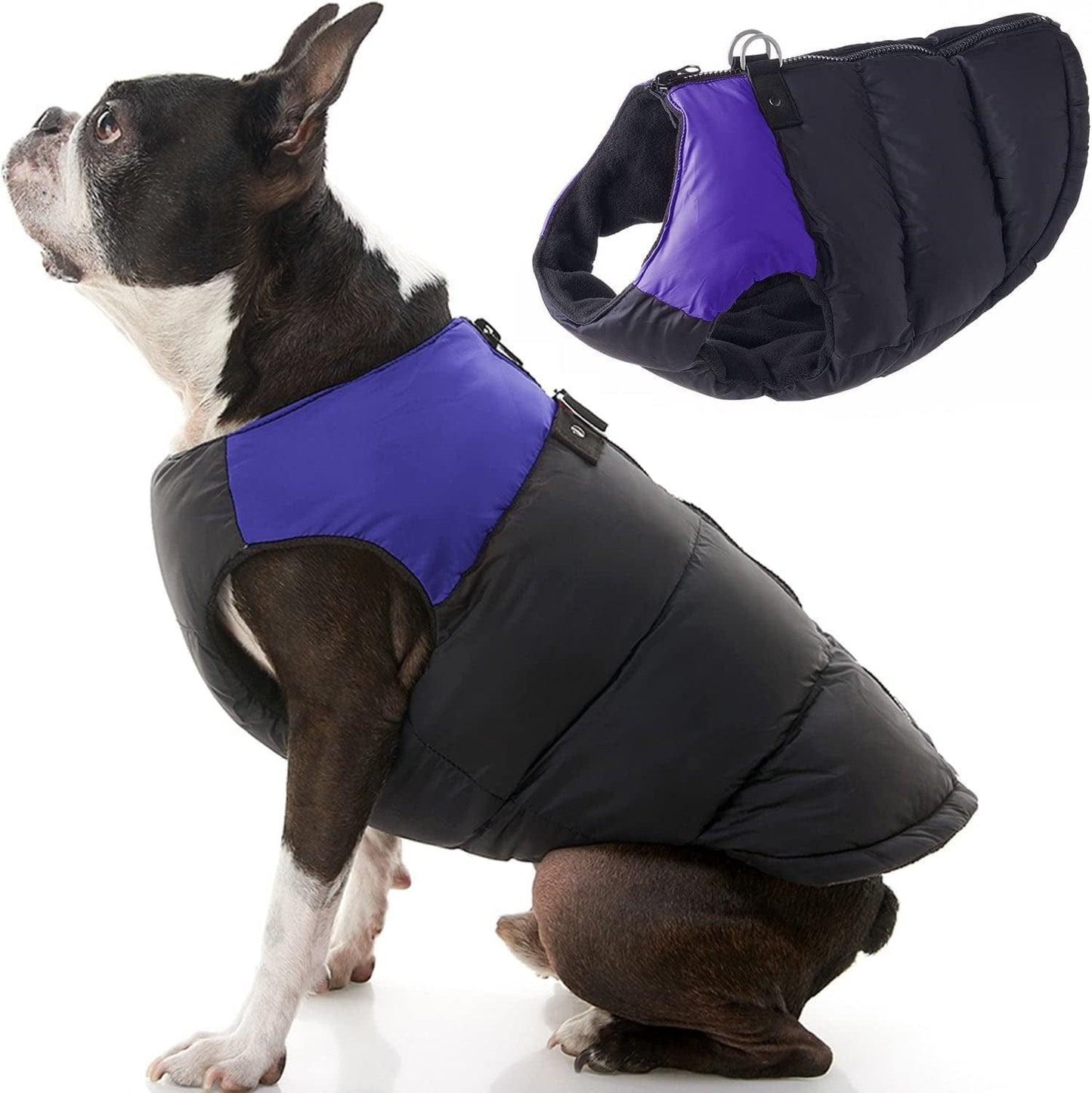 Gooby Padded Vest Dog Jacket - Blue, Large - Warm Zip up Dog Vest Fleece Jacket with Dual D Ring Leash - Winter Water Resistant Small Dog Sweater - Dog Clothes for Small Dogs Boy and Medium Dogs Animals & Pet Supplies > Pet Supplies > Dog Supplies > Dog Apparel Gooby Purple 1 X-Small chest (13")