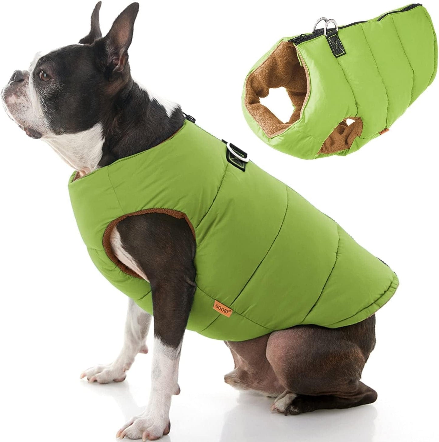 Gooby Padded Vest Dog Jacket - Blue, Large - Warm Zip up Dog Vest Fleece Jacket with Dual D Ring Leash - Winter Water Resistant Small Dog Sweater - Dog Clothes for Small Dogs Boy and Medium Dogs Animals & Pet Supplies > Pet Supplies > Dog Supplies > Dog Apparel Gooby Green Solid 1 Medium chest (18.25")