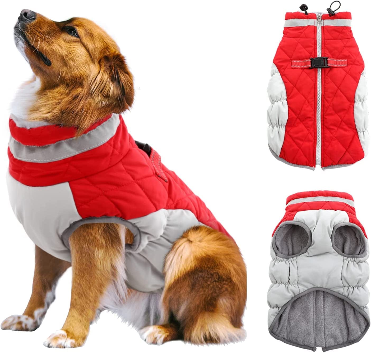 Gorsbark Dog Jacket Warm Coat Thicken Dog Vest, Winter Clothing, Windproof Pet Apparel Cold Weather, Puppy Padded Lining Dog Coat with Reflective Strips for Small Medium Large Dogs Bule L Animals & Pet Supplies > Pet Supplies > Dog Supplies > Dog Apparel Gorsbark Red X-Large 