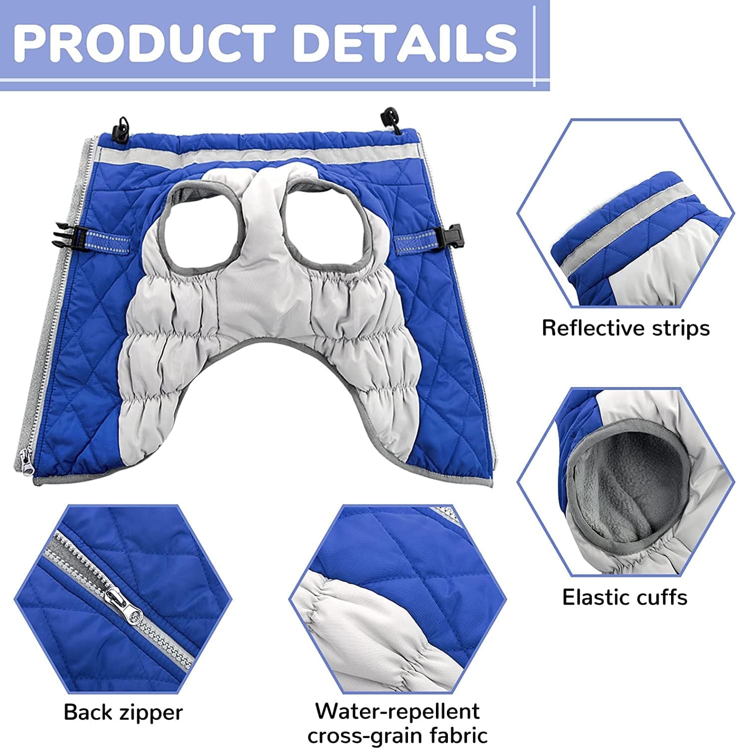 Gorsbark Dog Jacket Warm Coat Thicken Dog Vest, Winter Clothing, Windproof Pet Apparel Cold Weather, Puppy Padded Lining Dog Coat with Reflective Strips for Small Medium Large Dogs Bule L Animals & Pet Supplies > Pet Supplies > Dog Supplies > Dog Apparel Gorsbark   