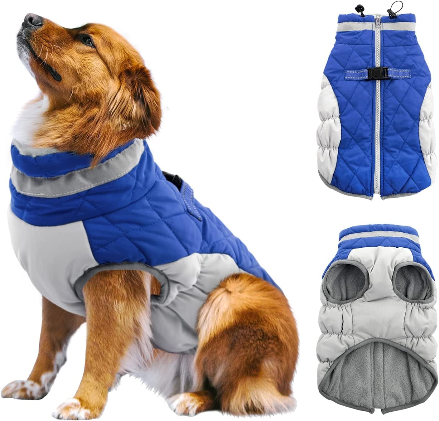 Gorsbark Dog Jacket Warm Coat Thicken Dog Vest, Winter Clothing, Windproof Pet Apparel Cold Weather, Puppy Padded Lining Dog Coat with Reflective Strips for Small Medium Large Dogs Bule L Animals & Pet Supplies > Pet Supplies > Dog Supplies > Dog Apparel Gorsbark Blue X-Large 
