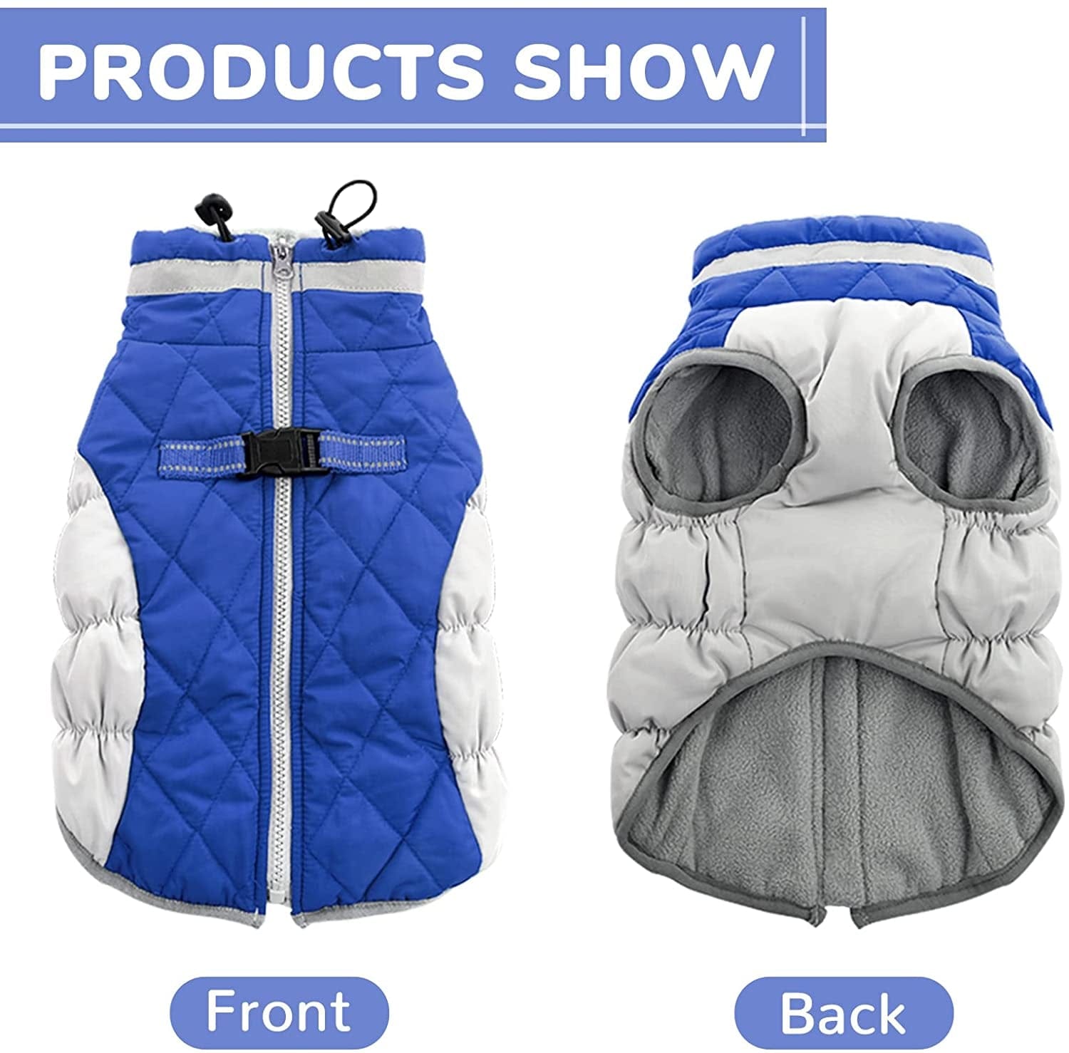 Gorsbark Dog Jacket Warm Coat Thicken Dog Vest, Winter Clothing, Windproof Pet Apparel Cold Weather, Puppy Padded Lining Dog Coat with Reflective Strips for Small Medium Large Dogs Bule L Animals & Pet Supplies > Pet Supplies > Dog Supplies > Dog Apparel Gorsbark   