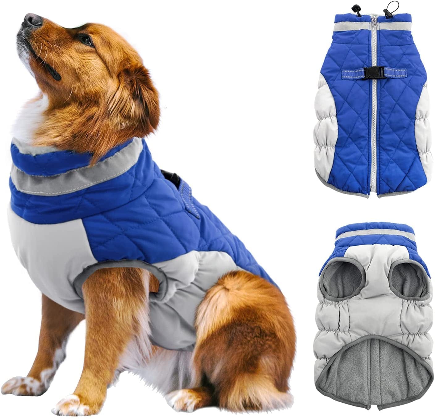 Gorsbark Dog Jacket Warm Coat Thicken Dog Vest, Winter Clothing, Windproof Pet Apparel Cold Weather, Puppy Padded Lining Dog Coat with Reflective Strips for Small Medium Large Dogs Bule L Animals & Pet Supplies > Pet Supplies > Dog Supplies > Dog Apparel Gorsbark Blue Large 