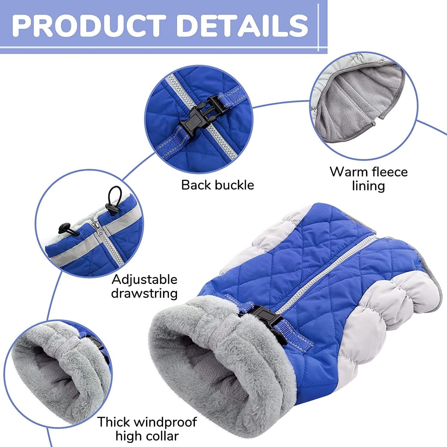 Gorsbark Dog Jacket Warm Coat Thicken Dog Vest, Winter Clothing, Windproof Pet Apparel Cold Weather, Puppy Padded Lining Reflective Strips Plush Fur Collar Small Medium Large Dogs Bule L Animals & Pet Supplies > Pet Supplies > Dog Supplies > Dog Apparel Gorsbark   