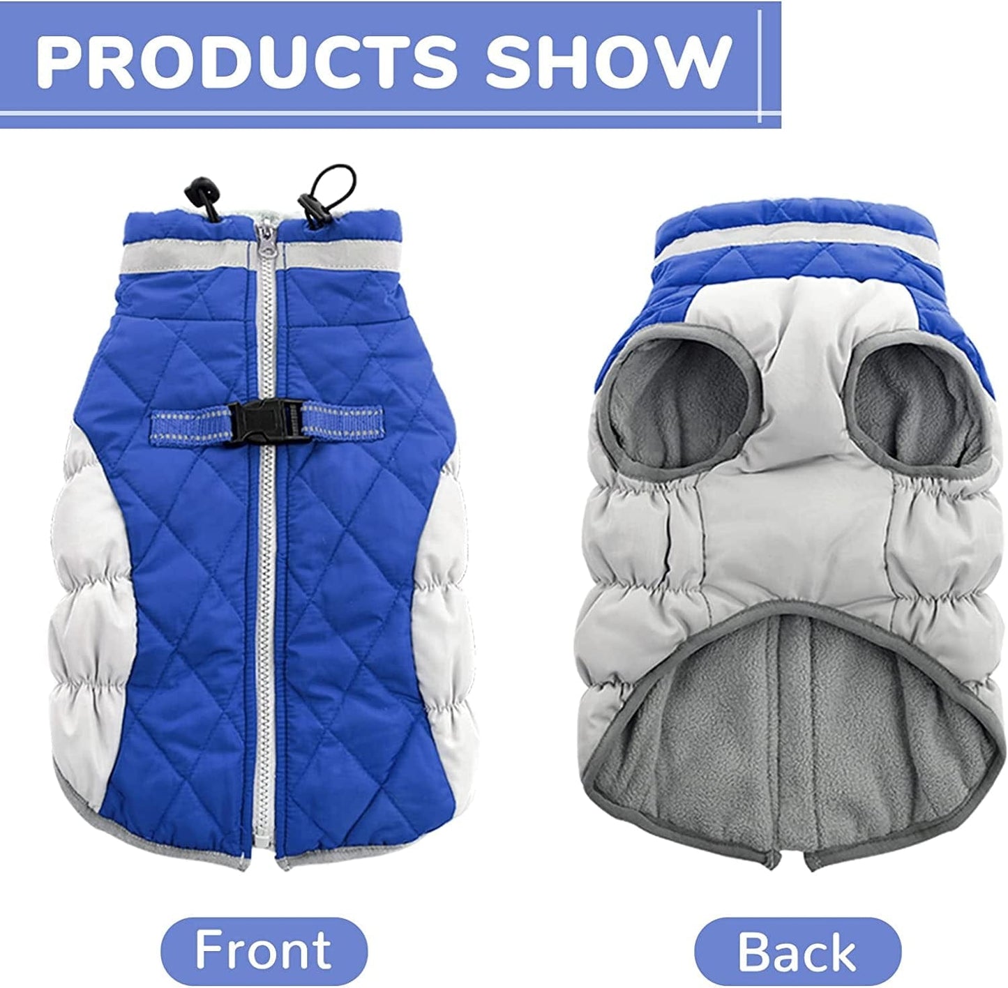 Gorsbark Dog Jacket Warm Coat Thicken Dog Vest, Winter Clothing, Windproof Pet Apparel Cold Weather, Puppy Padded Lining Reflective Strips Plush Fur Collar Small Medium Large Dogs Bule L Animals & Pet Supplies > Pet Supplies > Dog Supplies > Dog Apparel Gorsbark   