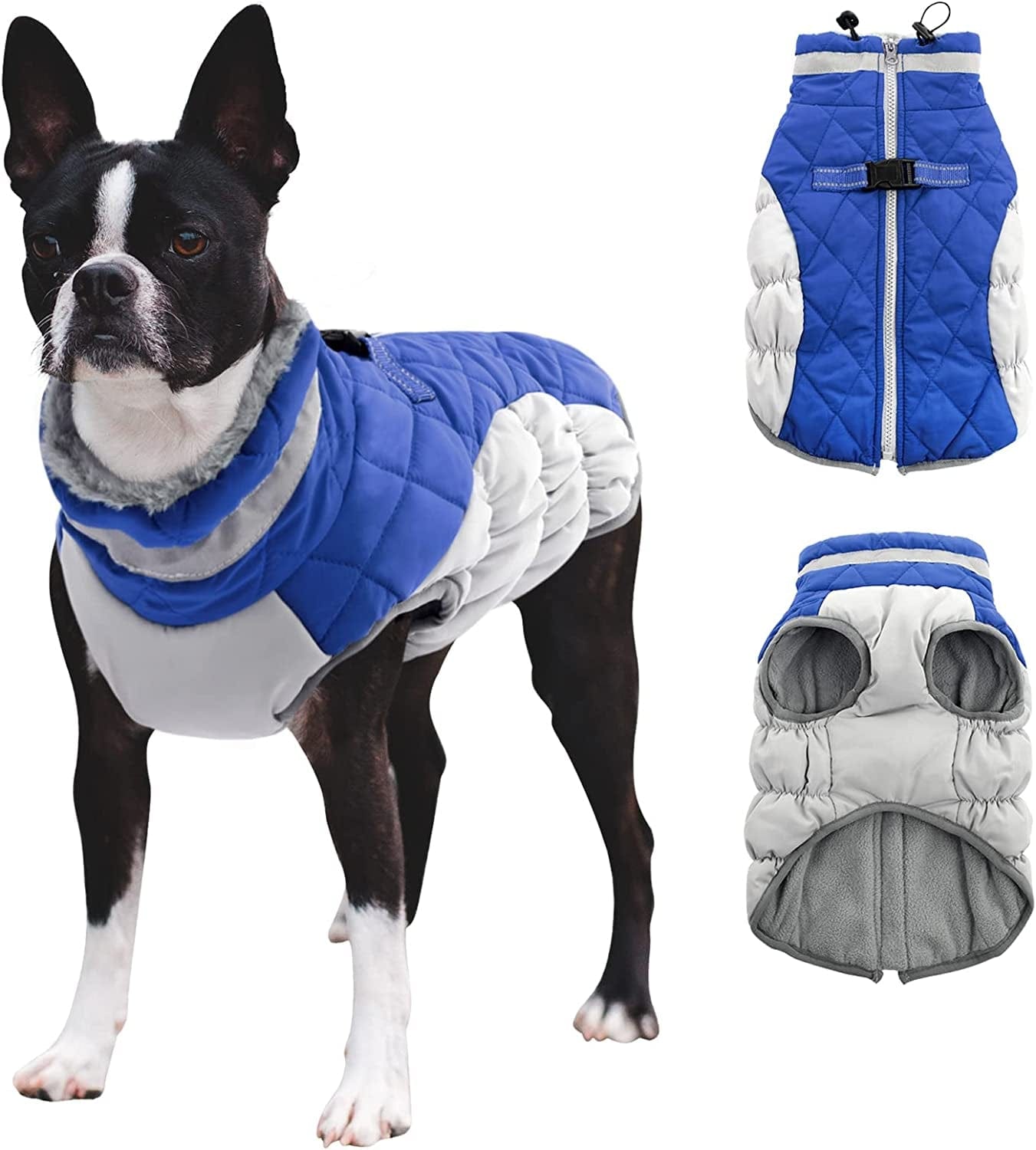 Gorsbark Dog Jacket Warm Coat Thicken Dog Vest, Winter Clothing, Windproof Pet Apparel Cold Weather, Puppy Padded Lining Reflective Strips Plush Fur Collar Small Medium Large Dogs Bule L Animals & Pet Supplies > Pet Supplies > Dog Supplies > Dog Apparel Gorsbark Blue Small 