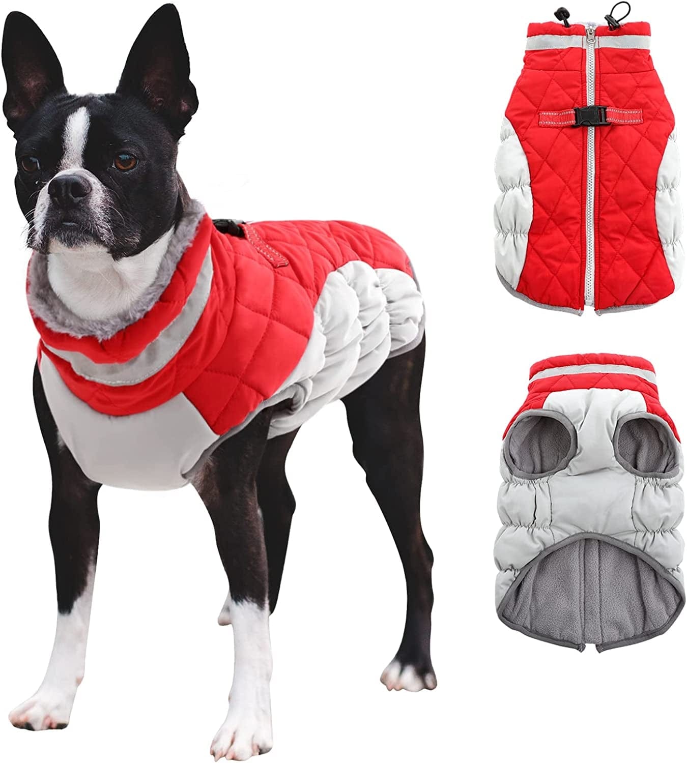 Gorsbark Dog Jacket Warm Coat Thicken Dog Vest, Winter Clothing, Windproof Pet Apparel Cold Weather, Puppy Padded Lining Reflective Strips Plush Fur Collar Small Medium Large Dogs Bule L Animals & Pet Supplies > Pet Supplies > Dog Supplies > Dog Apparel Gorsbark Red Small 