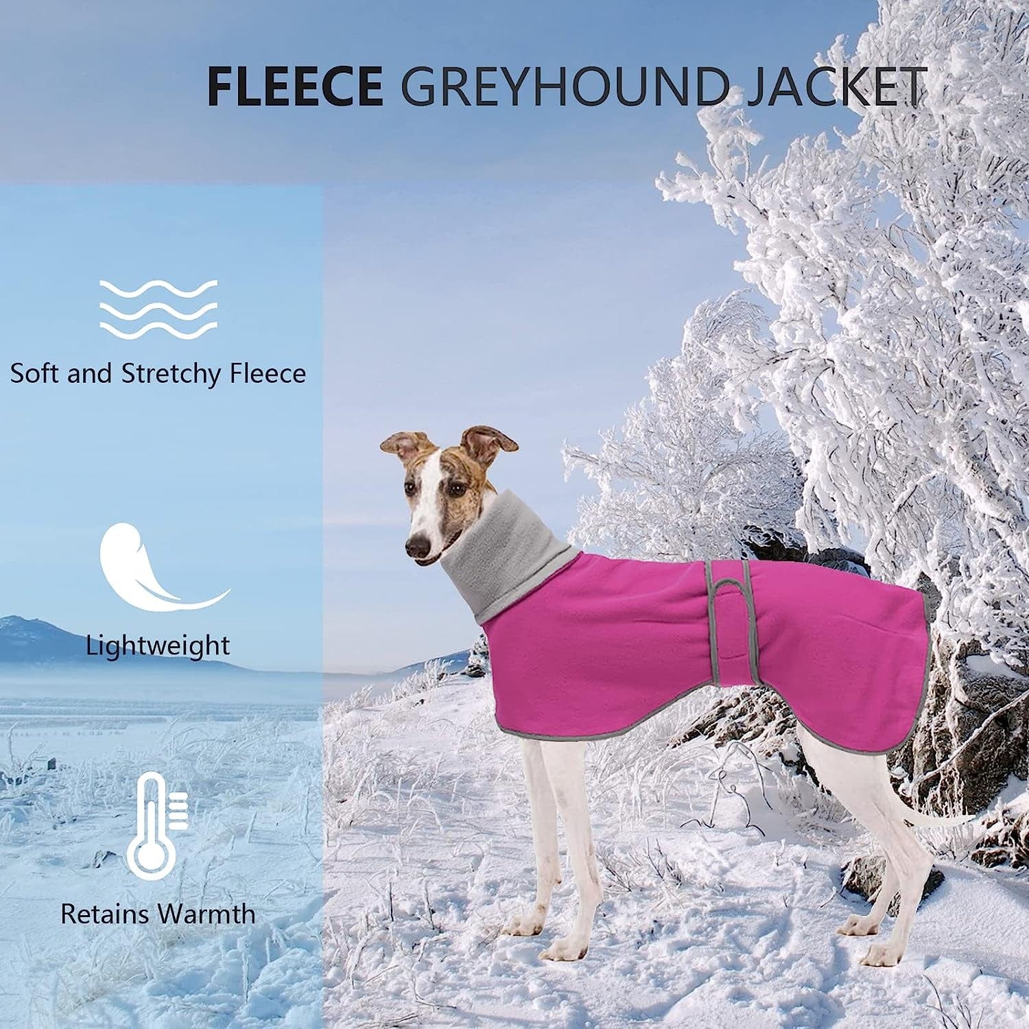 Greyhound Cosy Fleece Jumper, Dog Winter Coat with Warm Fleece Lining, Outdoor Dog Apparel with Adjustable Bands for Medium, Large Dog Pink-S Animals & Pet Supplies > Pet Supplies > Dog Supplies > Dog Apparel Geyecete   