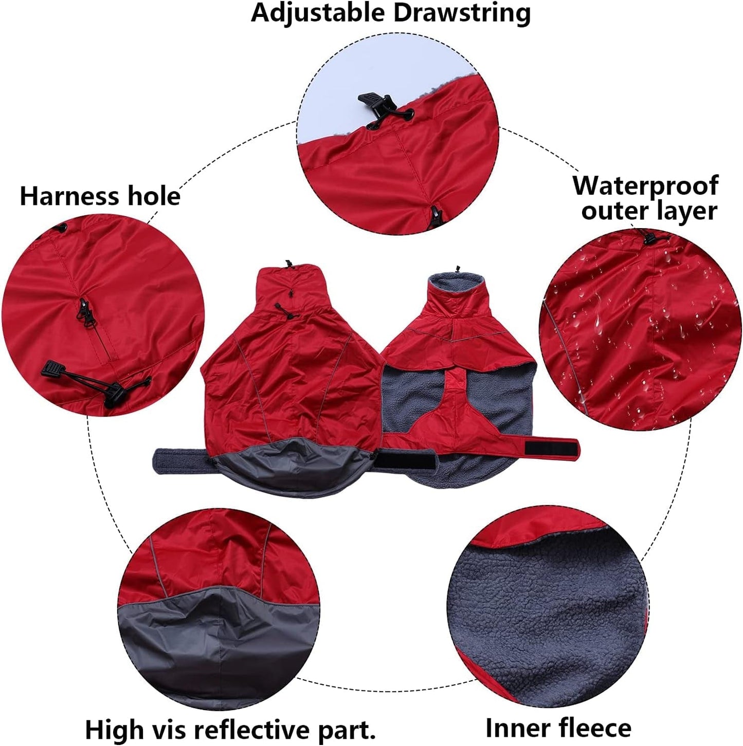 Greyhound Lurcher Winter Coat, Whippet Jacket with Padded Fleece, Waterproof Dog Snowsuit with Adjustable Bands and High Reflective Be Safety - Red - Medium Animals & Pet Supplies > Pet Supplies > Dog Supplies > Dog Apparel Morezi   