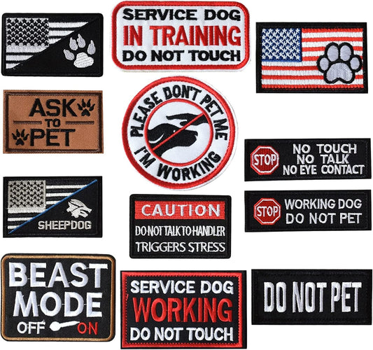 GYGYL 12Pcs Service Dog Patches, Ask to Pet Do Not Pet Patch, Tactical Pet in Training, Embroidered Fastener Hook and Loop Patch for Dog Vest Harnesses Collars Animals & Pet Supplies > Pet Supplies > Dog Supplies > Dog Apparel GUYI Dog patch set  