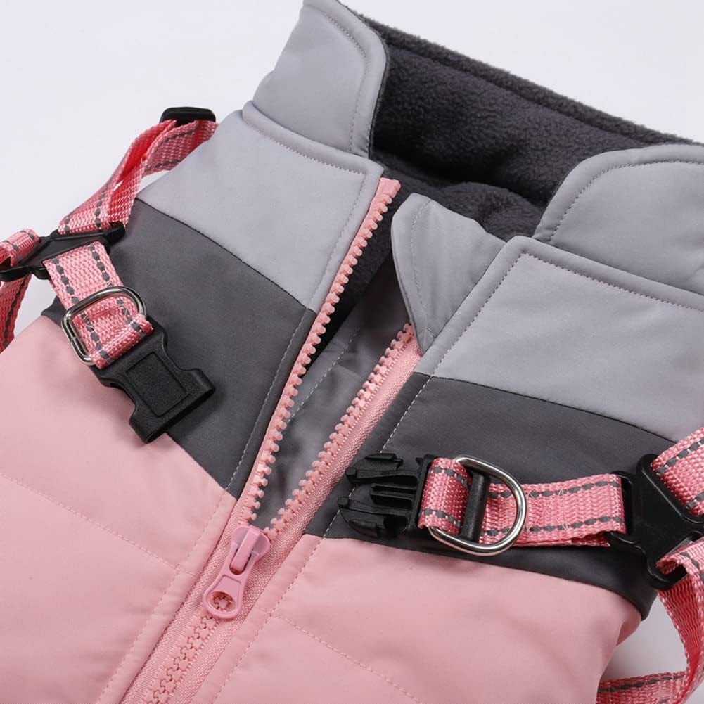 Gyuzh Padded Vest Dog Jacket Warm Zip up Dog Vest Jacket with Harness Winter Small Dog Coat - Dog Clothes for Small Dogs (Pink + Grey, Small) Animals & Pet Supplies > Pet Supplies > Dog Supplies > Dog Apparel Gyuzh   