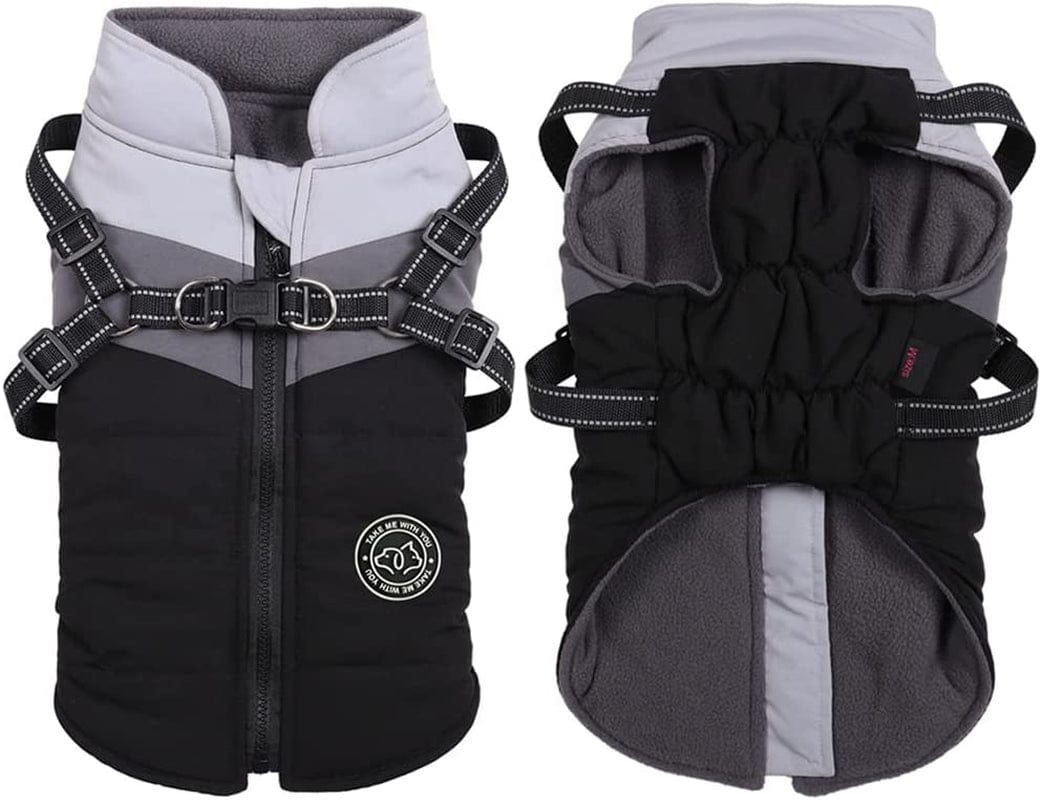 Gyuzh Padded Vest Dog Jacket Warm Zip up Dog Vest Jacket with Harness Winter Small Dog Coat - Dog Clothes for Small Dogs (Pink + Grey, Small) Animals & Pet Supplies > Pet Supplies > Dog Supplies > Dog Apparel Gyuzh Black + Grey X-Large 