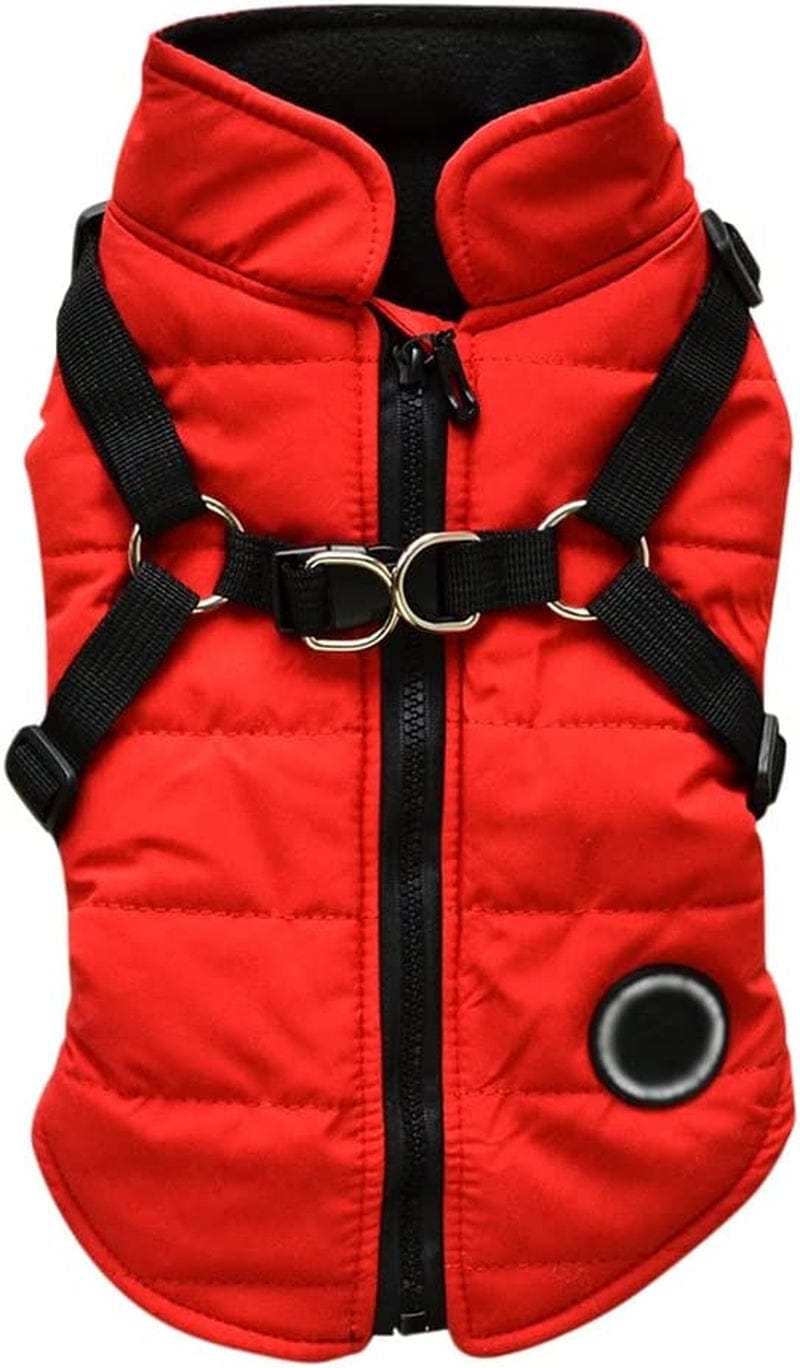 Gyuzh Padded Vest Dog Jacket Warm Zip up Dog Vest Jacket with Harness Winter Small Dog Coat - Dog Clothes for Small Dogs (Pink + Grey, Small) Animals & Pet Supplies > Pet Supplies > Dog Supplies > Dog Apparel Gyuzh Red Small 