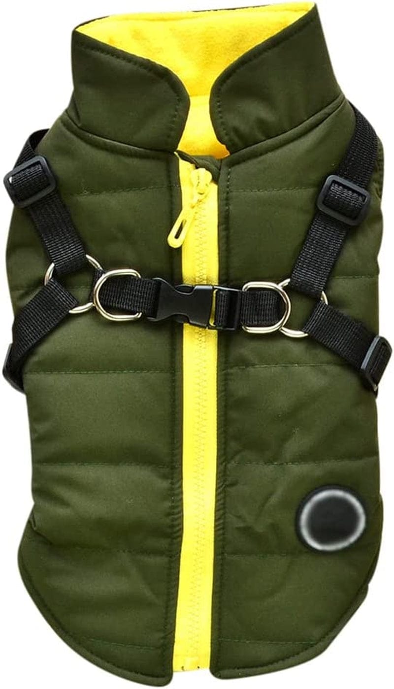 Gyuzh Padded Vest Dog Jacket Warm Zip up Dog Vest Jacket with Harness Winter Small Dog Coat - Dog Clothes for Small Dogs (Pink + Grey, Small) Animals & Pet Supplies > Pet Supplies > Dog Supplies > Dog Apparel Gyuzh Green Small 