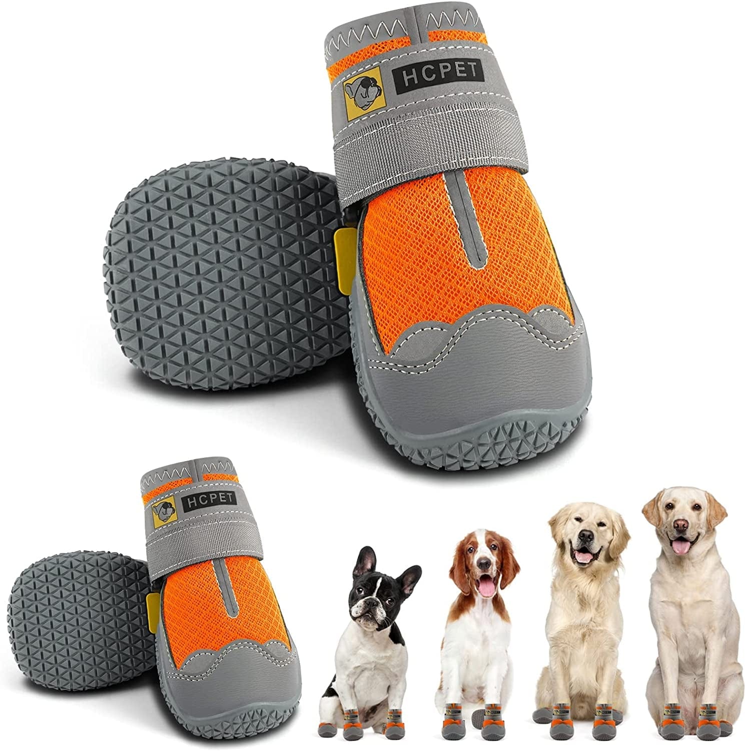Dog Shoes for Large Dogs, Waterproof Anti-Slip Dog Boots & Paw Protectors  for Summer Hot Pavement Winter Snow, Breathable and Reflective Dog Booties