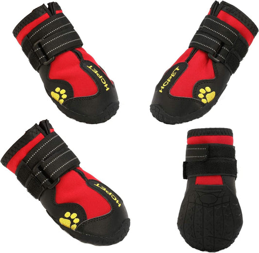 Hcpet Dog Shoes Waterproof Boots for Medium to Large Dogs with Reflective Velcro Rugged Anti-Slip Sole, Pet Boots Warm Paw Protector Size Chart in Pictures 4PCS Red Animals & Pet Supplies > Pet Supplies > Dog Supplies > Dog Apparel   Heyllou Market Pet lover Red 7 