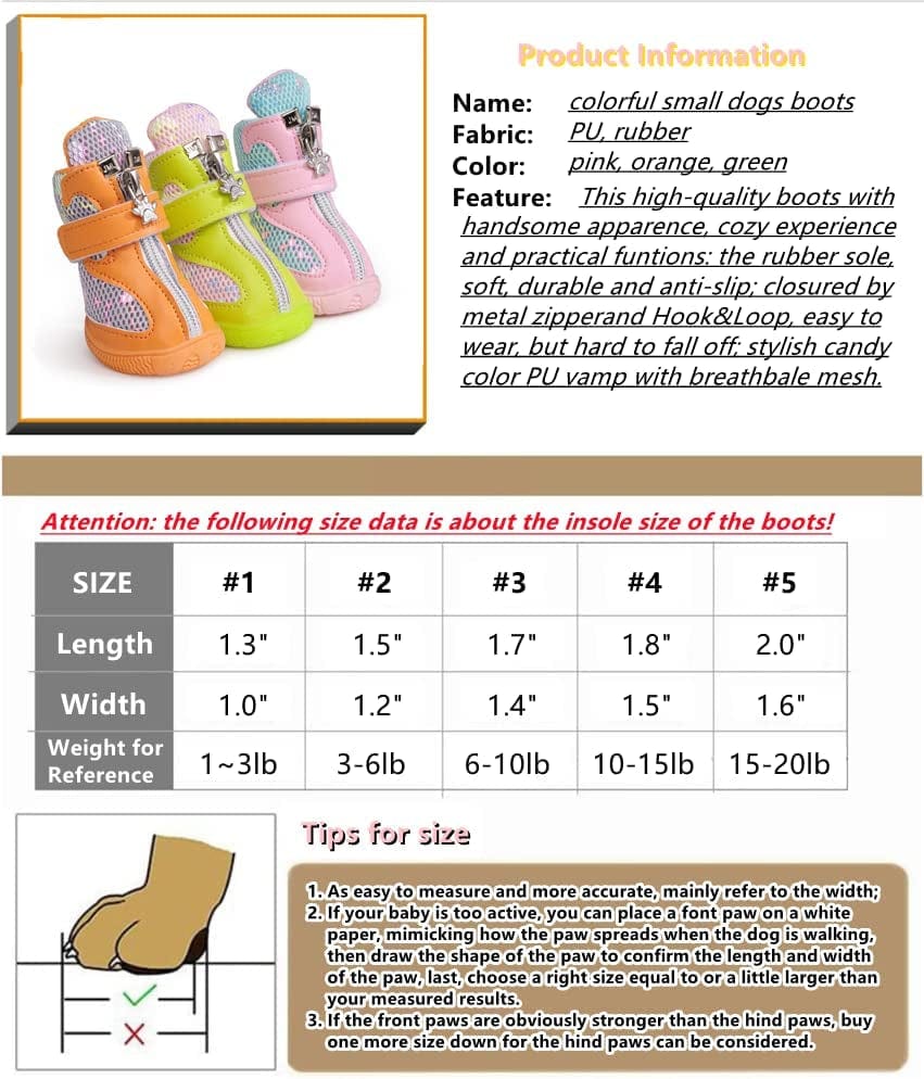 Hdwk&Hped Small Dog Boots, Breathable Mesh Summer Dog Shoes Pink Stylish PU Dog Girl Booties with Durable Non-Slip Rubber Sole (Fluorescent Style - Pink, #4 (10~15Lb)) Animals & Pet Supplies > Pet Supplies > Dog Supplies > Dog Apparel Hdwk&Hped   