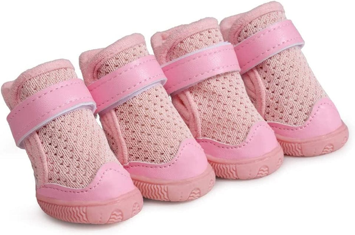 Hdwk&Hped Small Dog Boots, Breathable Mesh Summer Dog Shoes Pink Stylish PU Dog Girl Booties with Durable Non-Slip Rubber Sole (Fluorescent Style - Pink, #4 (10~15Lb)) Animals & Pet Supplies > Pet Supplies > Dog Supplies > Dog Apparel Hdwk&Hped Solide Style - Pink #4 (10~15lb) 