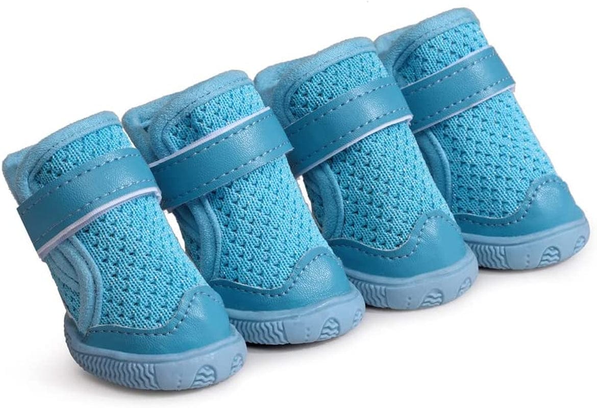 Hdwk&Hped Small Dog Boots, Breathable Mesh Summer Dog Shoes Pink Stylish PU Dog Girl Booties with Durable Non-Slip Rubber Sole (Fluorescent Style - Pink, #4 (10~15Lb)) Animals & Pet Supplies > Pet Supplies > Dog Supplies > Dog Apparel Hdwk&Hped Solide Style - Blue #5 (15~20lb) 