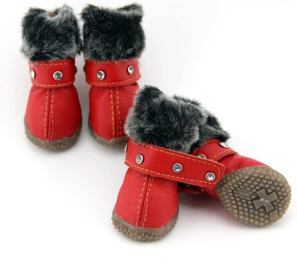 Hdwk&Hped Warm Dog Snow Boots Waterproof PU Small Dog Boots Anti-Slip Pet Shoes Paw Protector for Winter 2 Styles #1-#5 (Rhinestone Style - Red, #5) Animals & Pet Supplies > Pet Supplies > Dog Supplies > Dog Apparel Hdwk&Hped Rhinestone style - red #2 