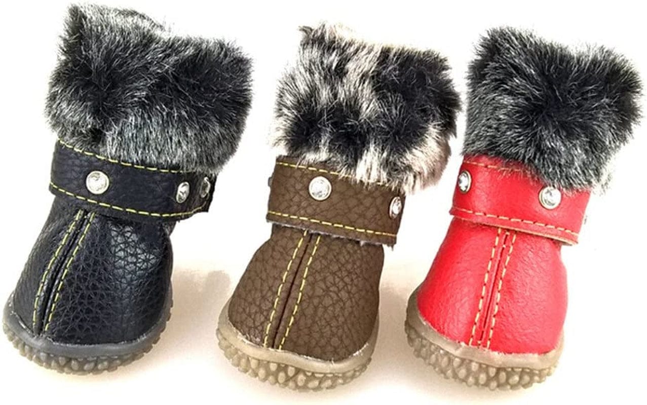 Hdwk&Hped Warm Dog Snow Boots Waterproof PU Small Dog Boots Anti-Slip Pet Shoes Paw Protector for Winter 2 Styles #1-#5 (Rhinestone Style - Red, #5) Animals & Pet Supplies > Pet Supplies > Dog Supplies > Dog Apparel Hdwk&Hped   