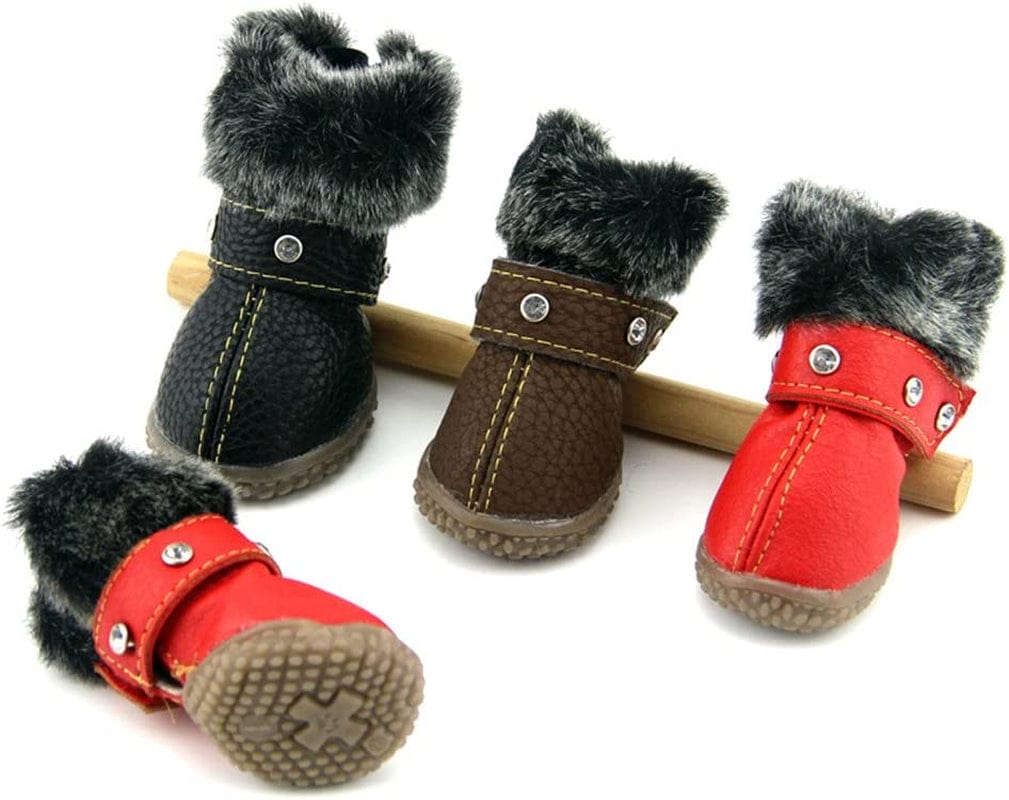 Hdwk&Hped Warm Dog Snow Boots Waterproof PU Small Dog Boots Anti-Slip Pet Shoes Paw Protector for Winter 2 Styles #1-#5 (Rhinestone Style - Red, #5) Animals & Pet Supplies > Pet Supplies > Dog Supplies > Dog Apparel Hdwk&Hped   