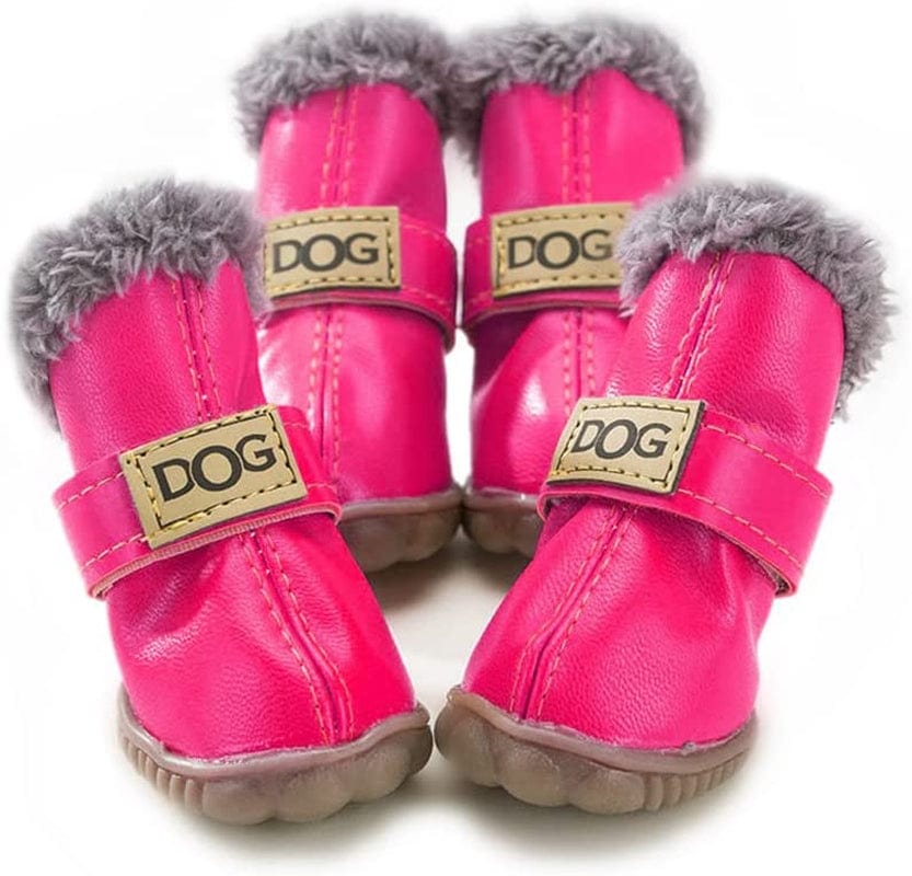 Hdwk&Hped Warm Dog Snow Boots Waterproof PU Small Dog Boots Anti-Slip Pet Shoes Paw Protector for Winter 2 Styles #1-#5 (Rhinestone Style - Red, #5) Animals & Pet Supplies > Pet Supplies > Dog Supplies > Dog Apparel Hdwk&Hped Solid style - hot pink #2 